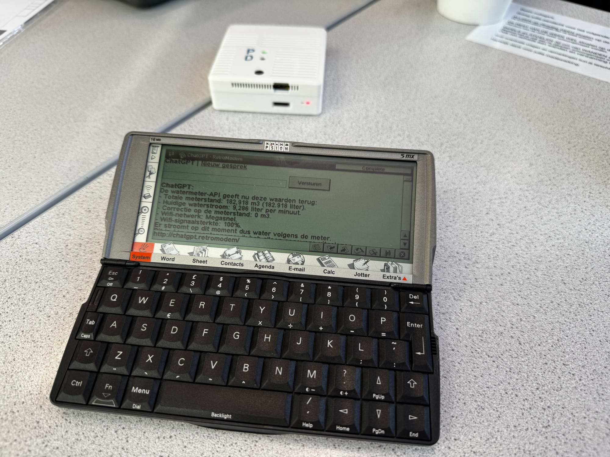 ChatGPT running on a Psion 5mx through RetroModem