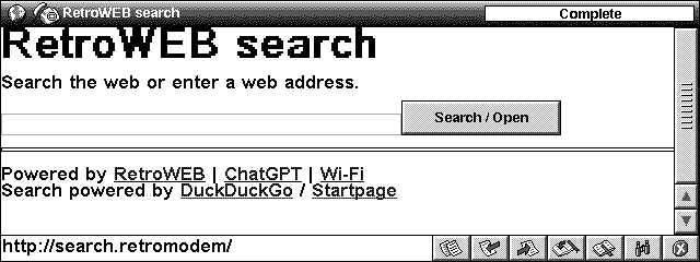 The RetroWEB search page in the Psion browser