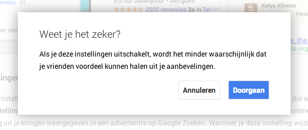 Google aanbevelingen uitzetten