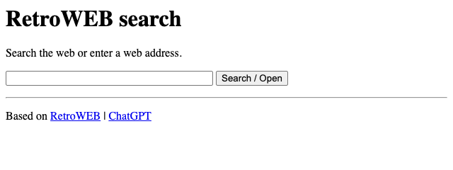 RetroWEB search page rendered at Psion 5mx resolution