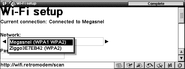 Selecting a Wi-Fi network from the Psion browser